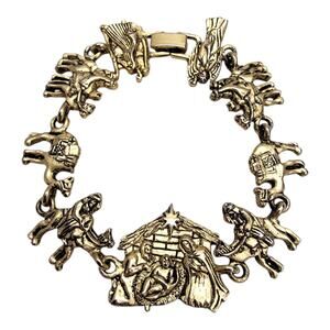 Vintage 1995 BG Nativity Story Link Bracelet Gold Tone Christmas Magi Manger